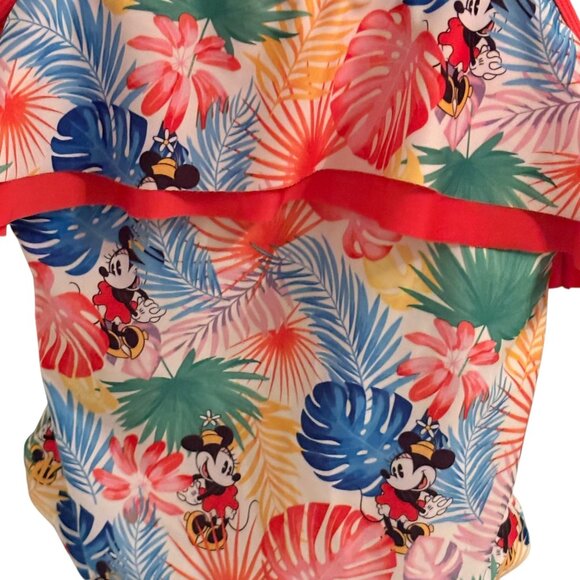Disney Minnie Mouse Tropical Print One-Piece Swimsuit With Ruffle Detail Adjusta - Picture 4 of 6
